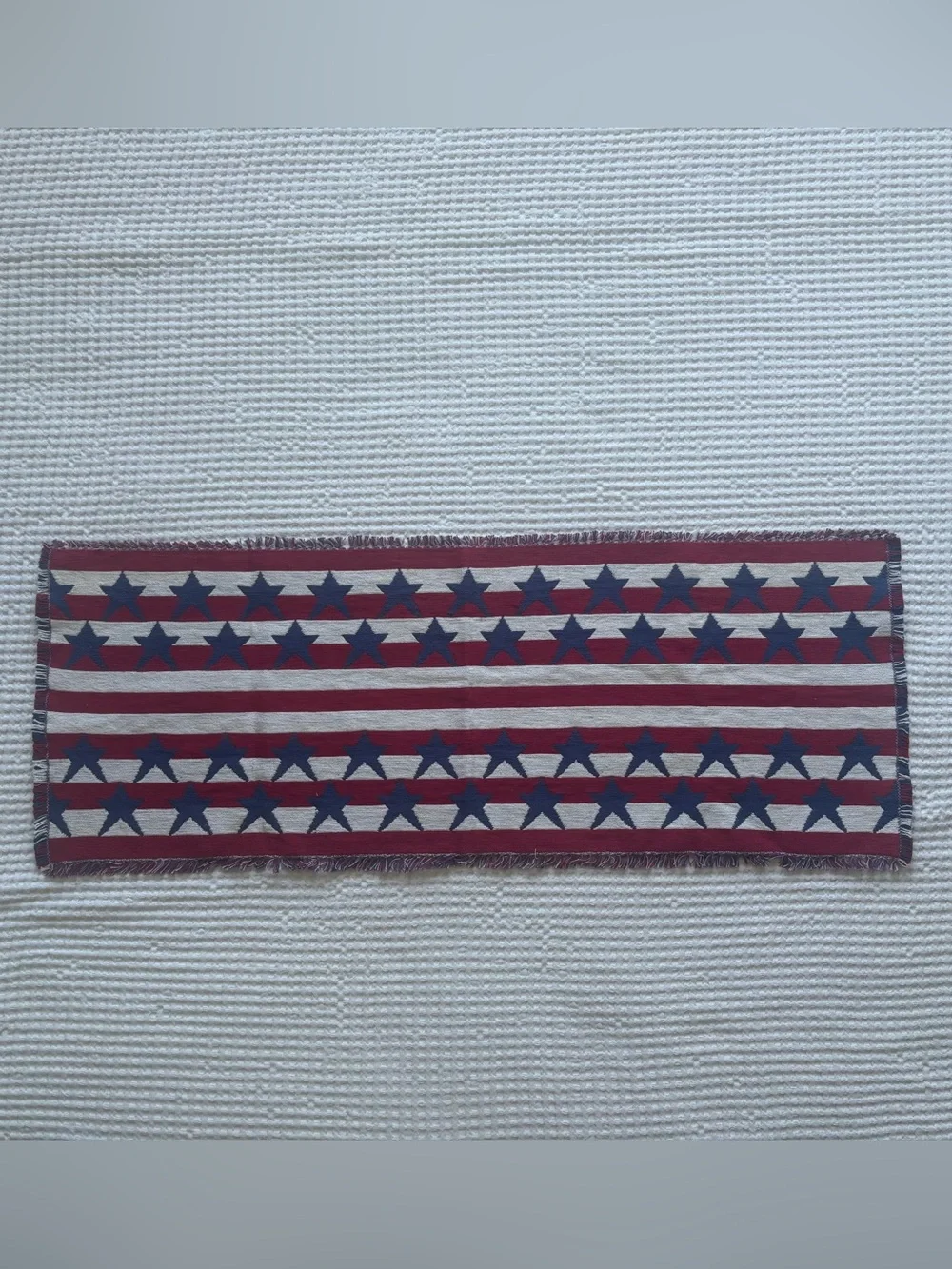 Stars & Stripes Patriotic Woven Table Runner Red White Blue 4th of July